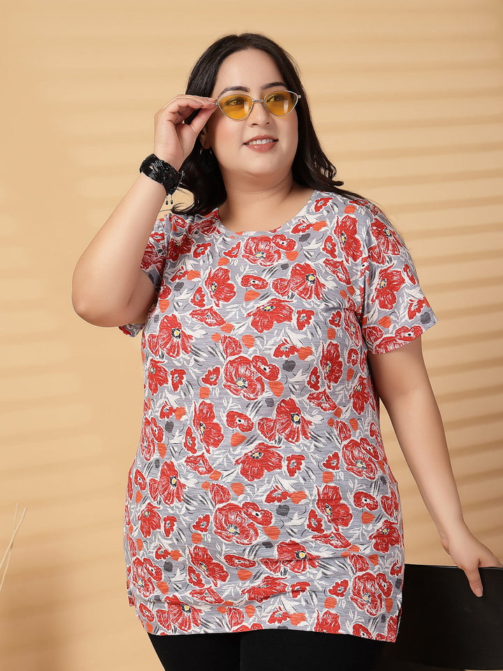 Plus Size Women Floral Printed T-shirt