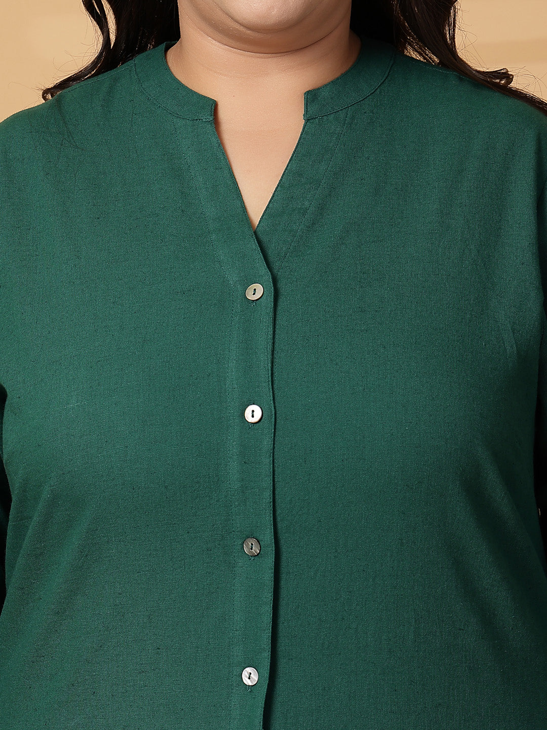 Plus Size Women Green Mandarin Collar Tunic