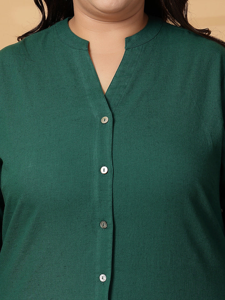 Plus Size Women Green Mandarin Collar Tunic