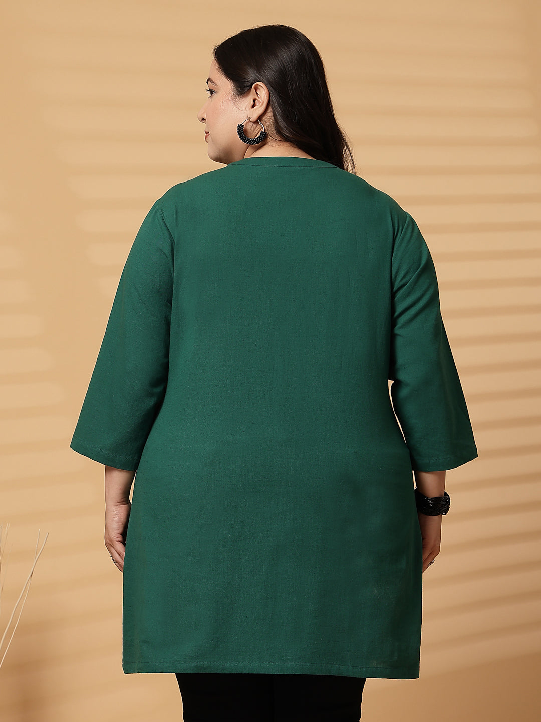 Plus Size Women Green Mandarin Collar Tunic