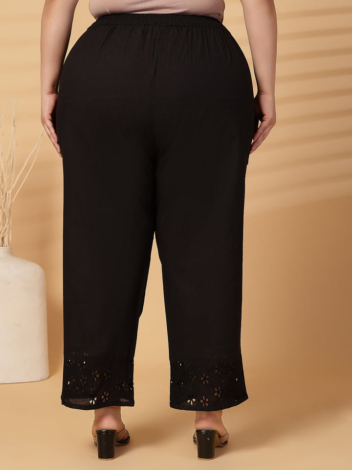 Plus Size Women Black Solid Wide Leg Palazzos