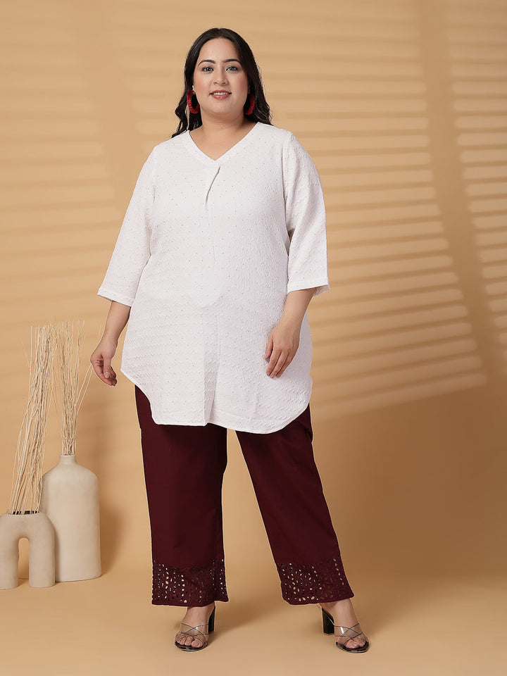 Plus Size Women Wine Solid Straight Palazzos