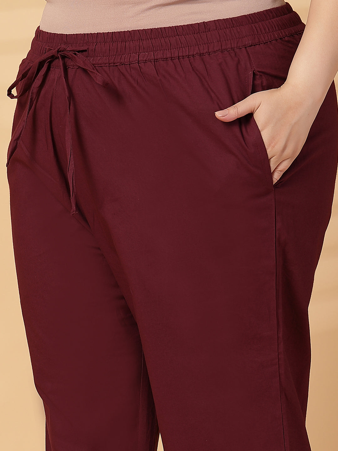 Plus Size Women Wine Solid Straight Palazzos