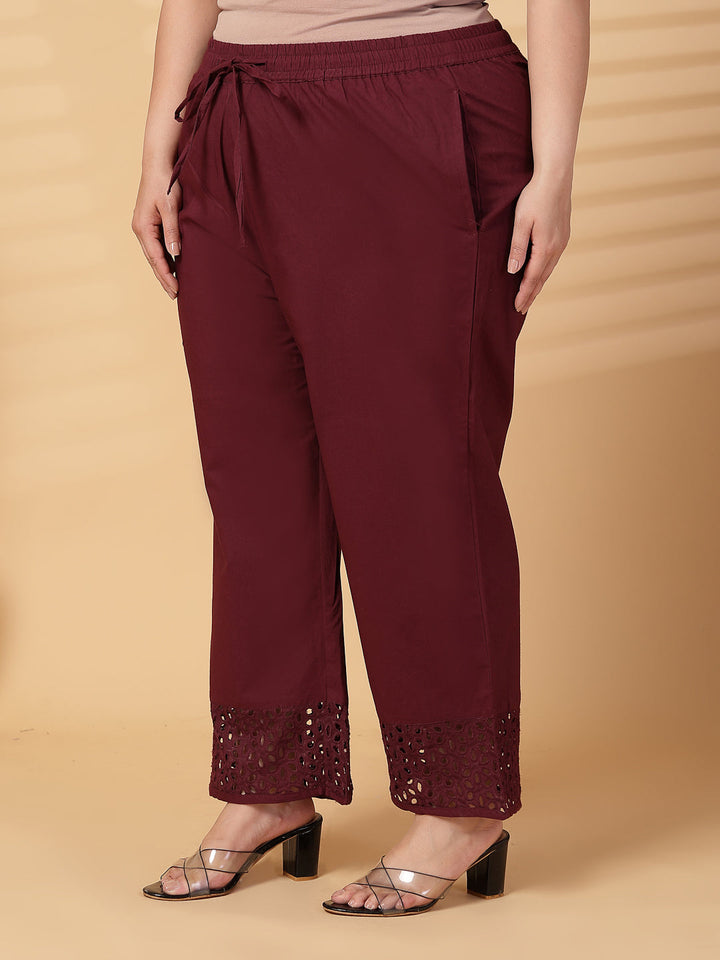 Plus Size Women Wine Solid Straight Palazzos