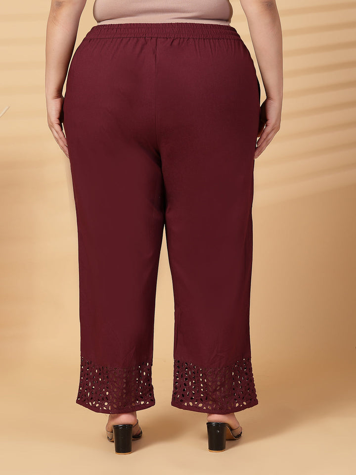 Plus Size Women Wine Solid Straight Palazzos
