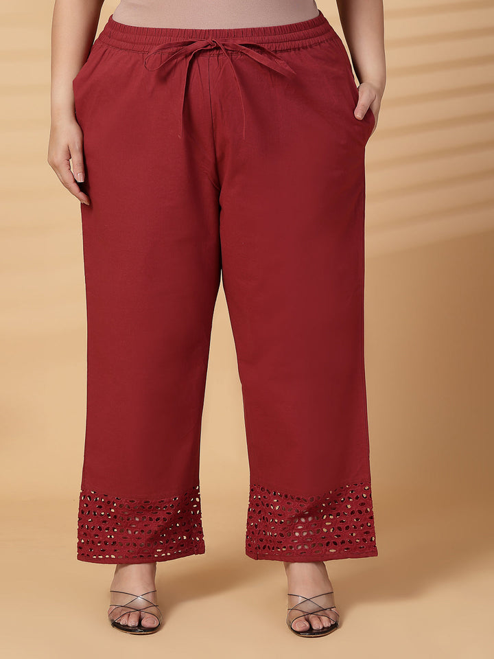Plus Size Women Rust Solid Straight Palazzos