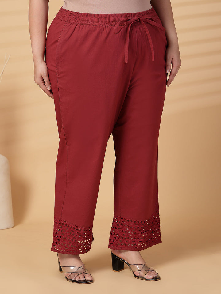 Plus Size Women Rust Solid Straight Palazzos