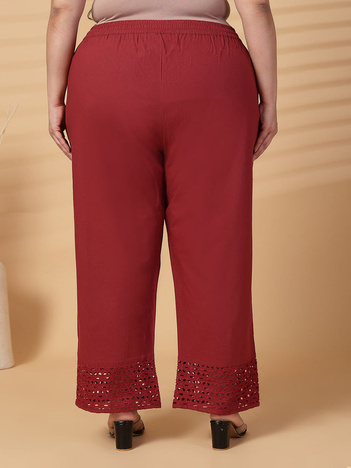 Plus Size Women Rust Solid Straight Palazzos