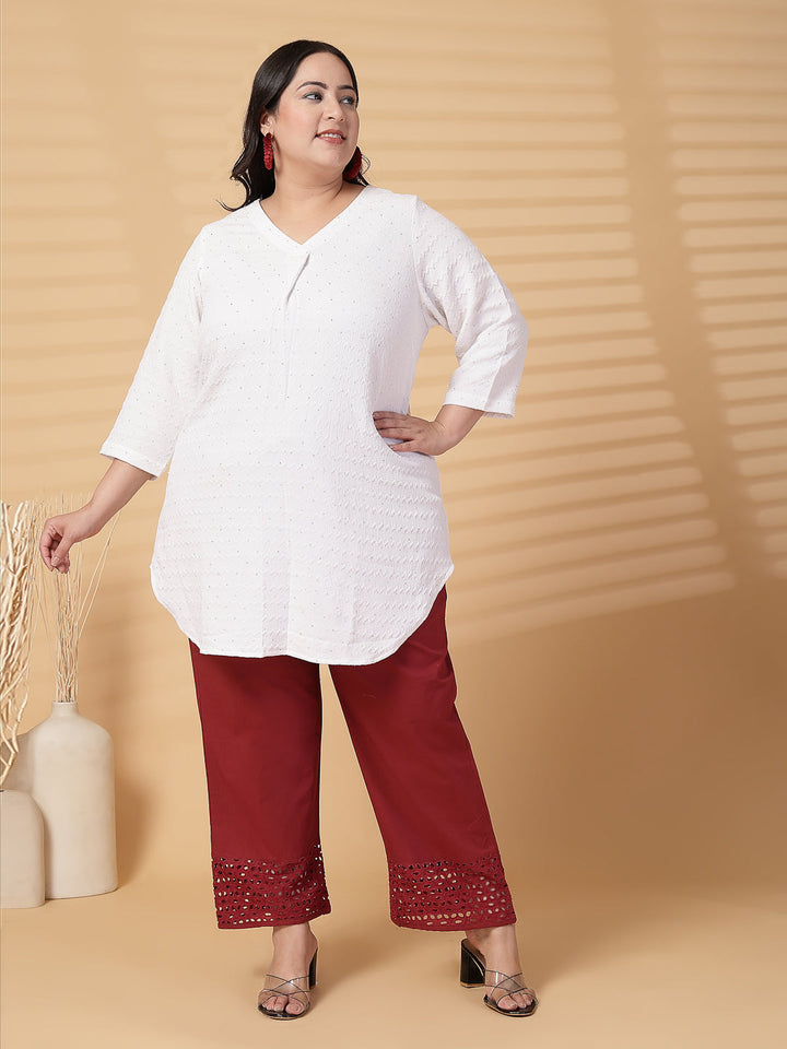Plus Size Women Rust Solid Straight Palazzos