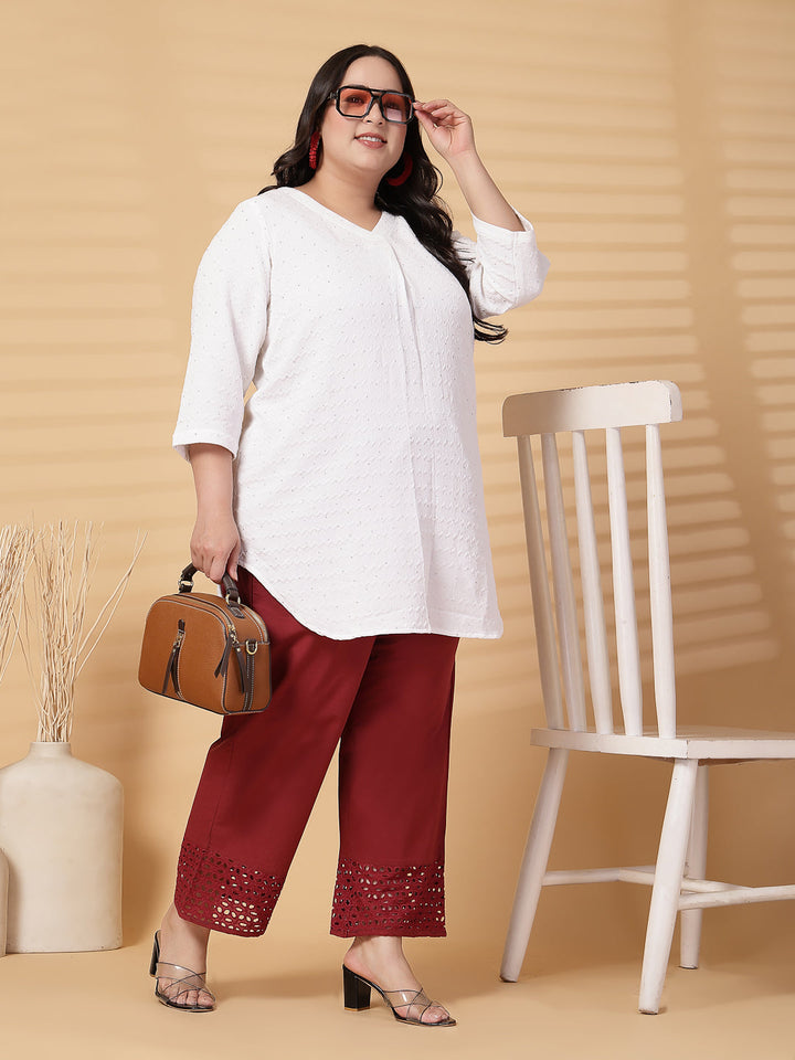 Plus Size Women Rust Solid Straight Palazzos