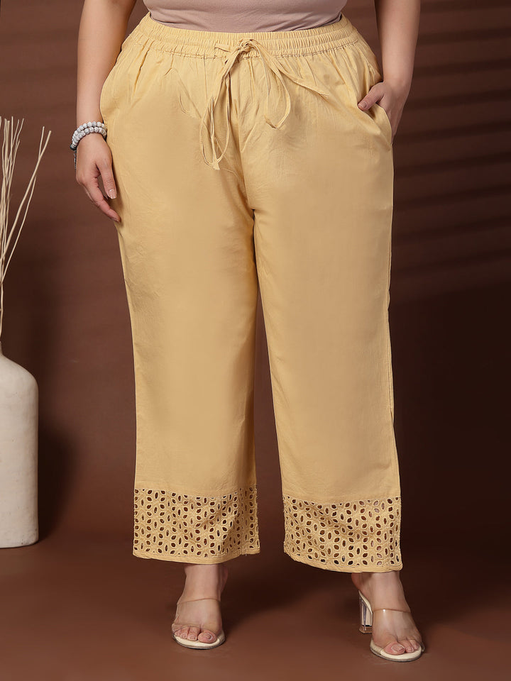 Plus Size Women Camel Solid Straight Palazzos