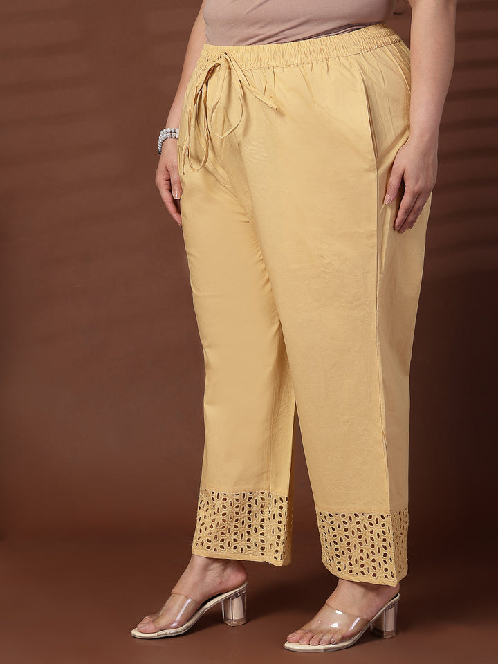 Plus Size Women Camel Solid Straight Palazzos