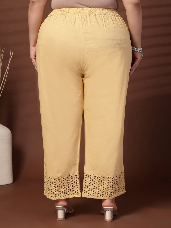 Plus Size Women Camel Solid Straight Palazzos
