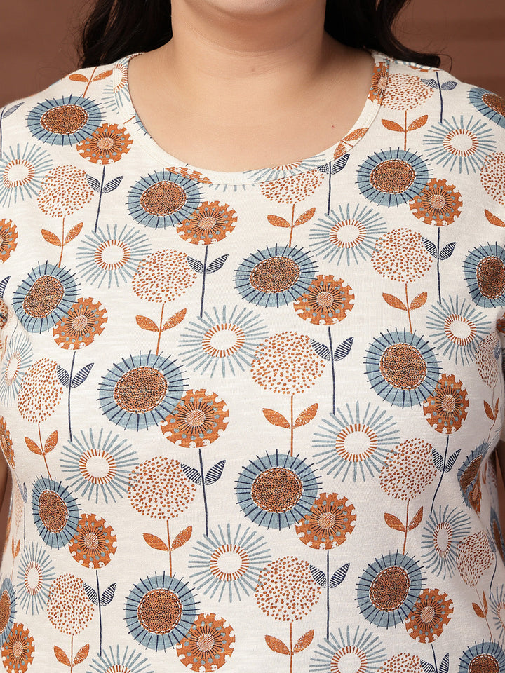 Plus Size Women Floral Printed T-shirt