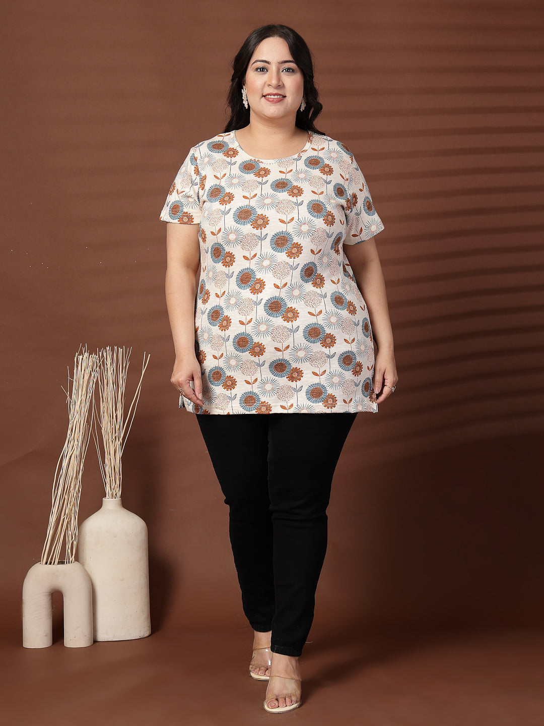 Plus Size Women Floral Printed T-shirt