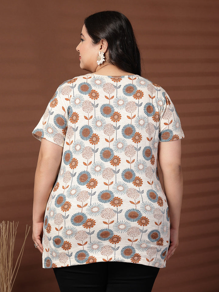 Plus Size Women Floral Printed T-shirt