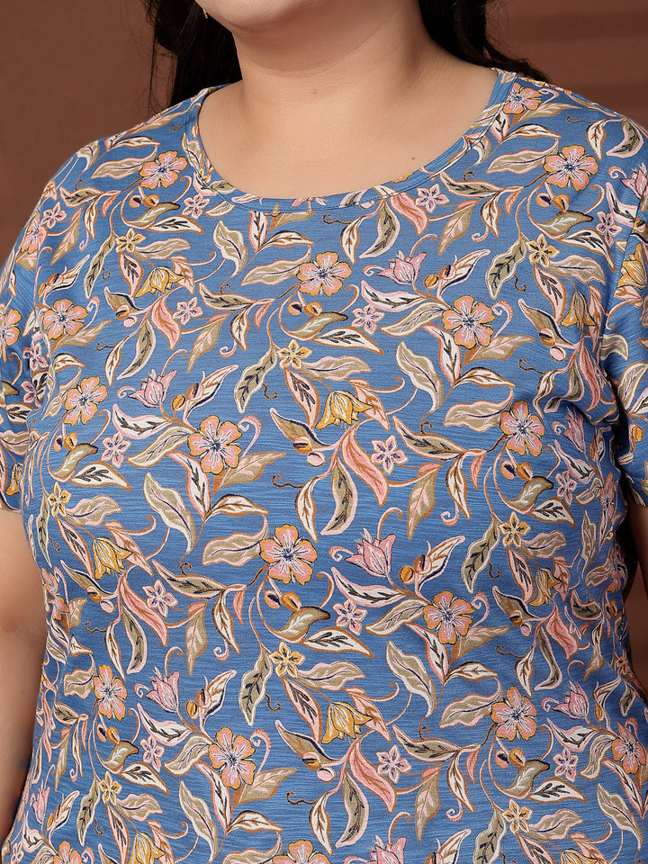 Plus Size Women Floral Printed T-shirt