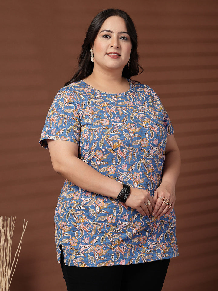 Plus Size Women Floral Printed T-shirt