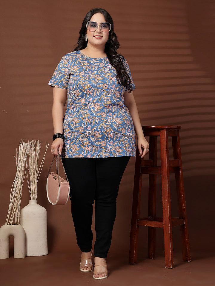 Plus Size Women Floral Printed T-shirt