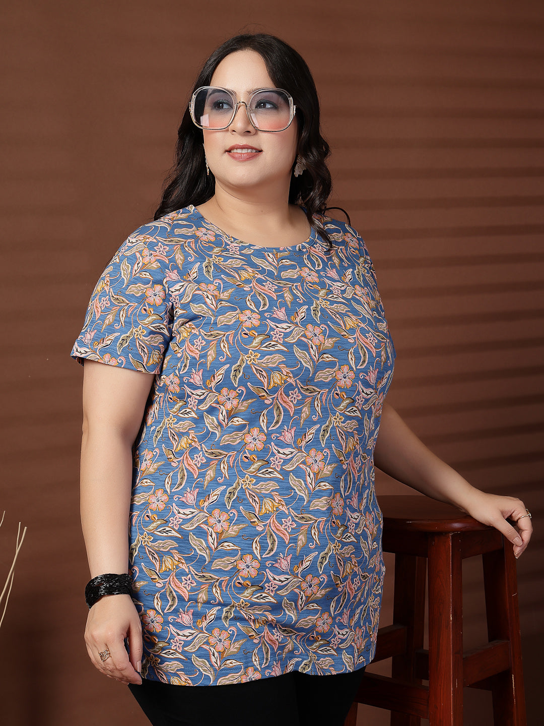 Plus Size Women Floral Printed T-shirt
