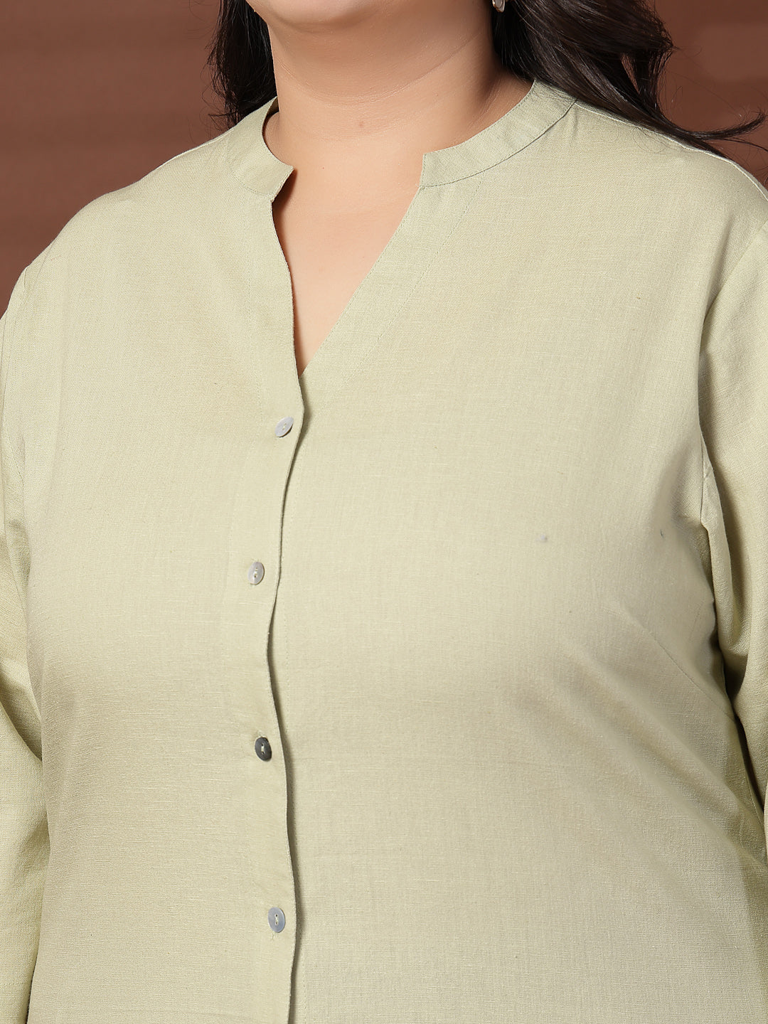 Plus Size Women Green Mandarin Collar Tunic