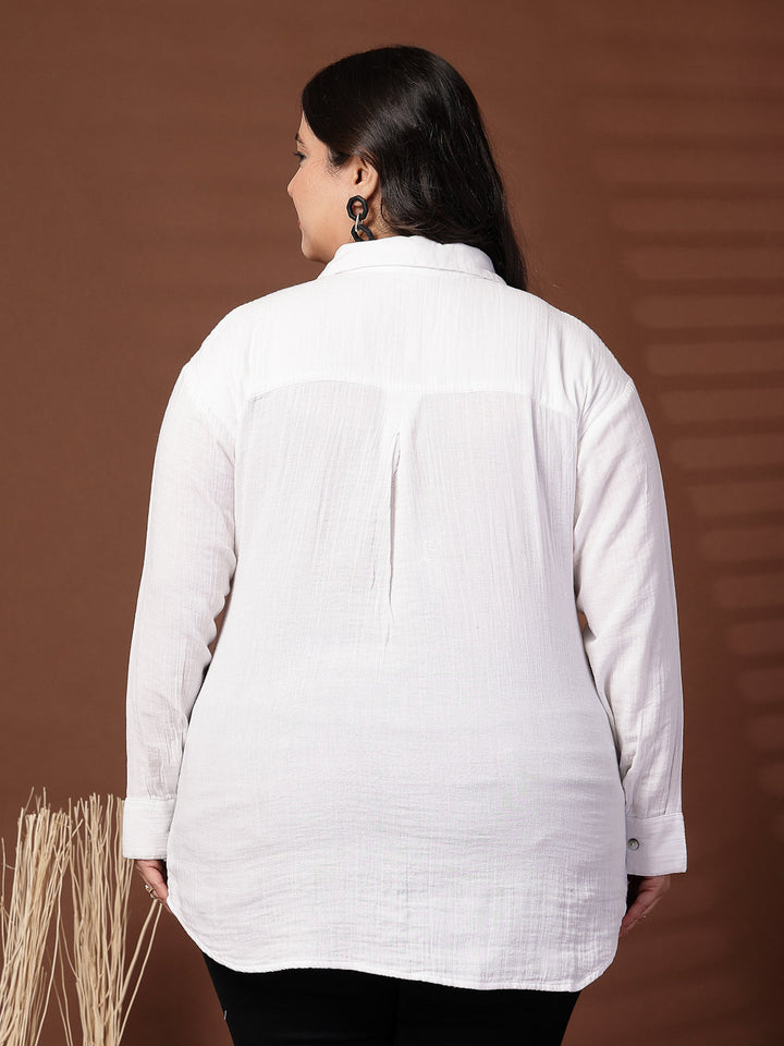 Plus Size  Spread Collar Casual Shirt