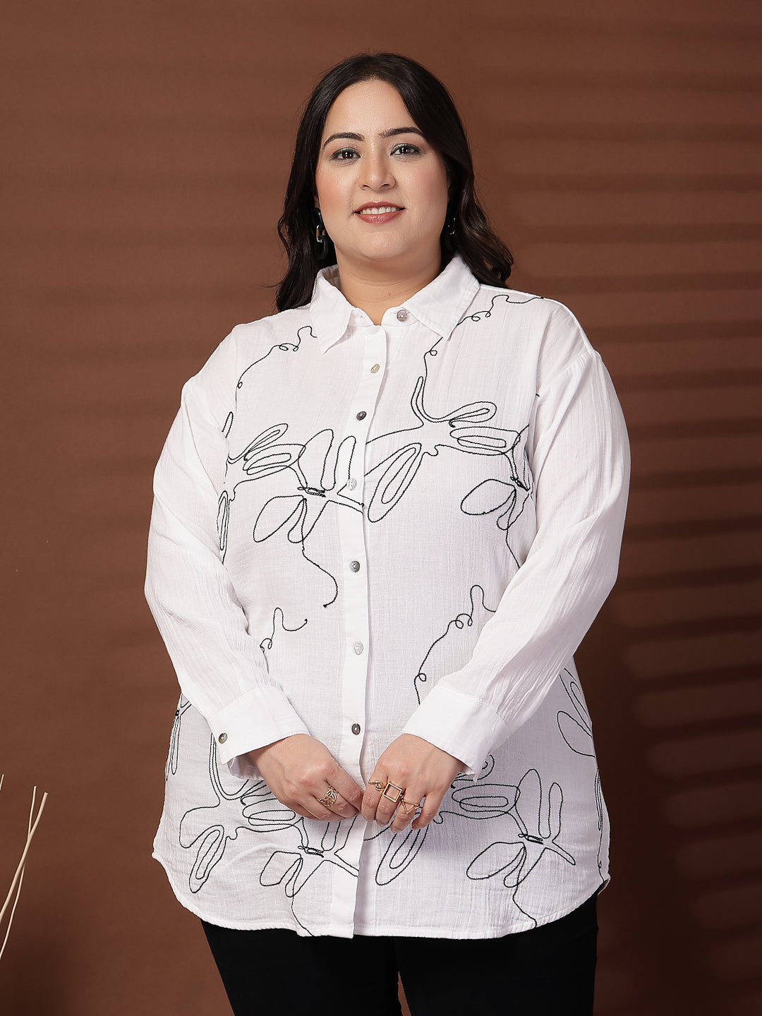 Plus Size  Spread Collar Casual Shirt