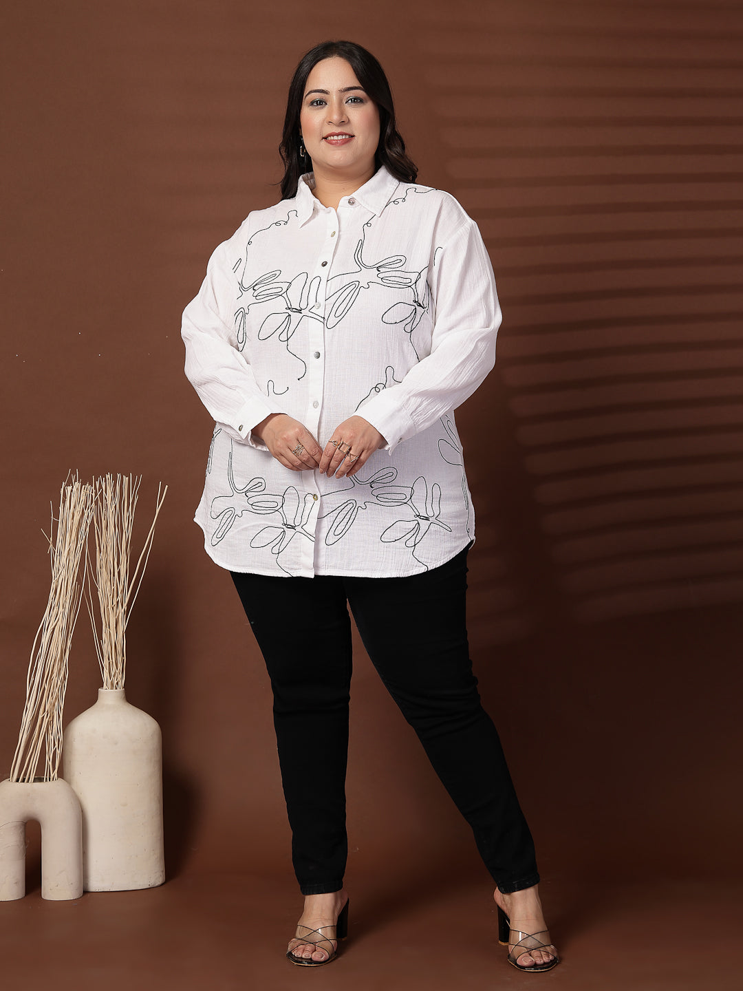 Plus Size  Spread Collar Casual Shirt