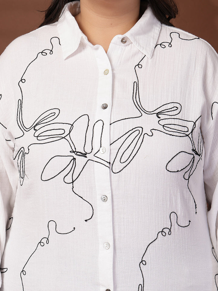Plus Size  Spread Collar Casual Shirt