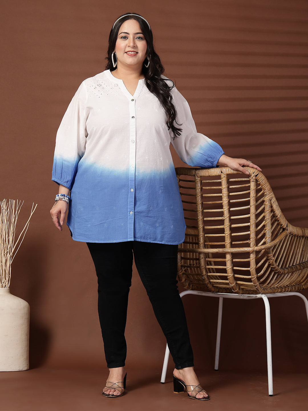 Plus Size Blue Cotton Top