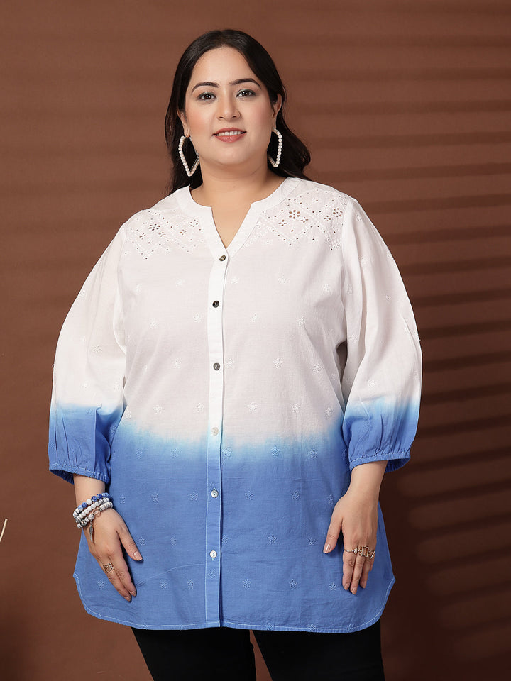 Plus Size Blue Cotton Top