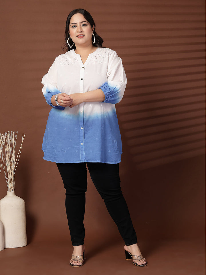 Plus Size Blue Cotton Top