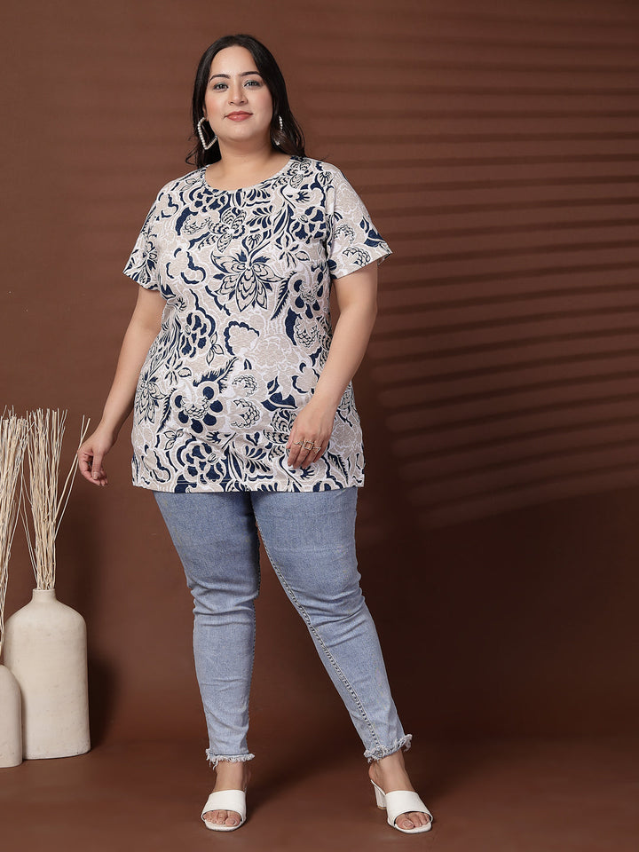 Plus Size Women Floral Printed T-shirt