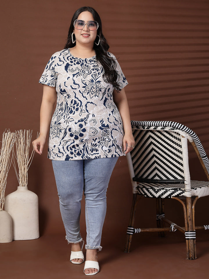 Plus Size Women Floral Printed T-shirt