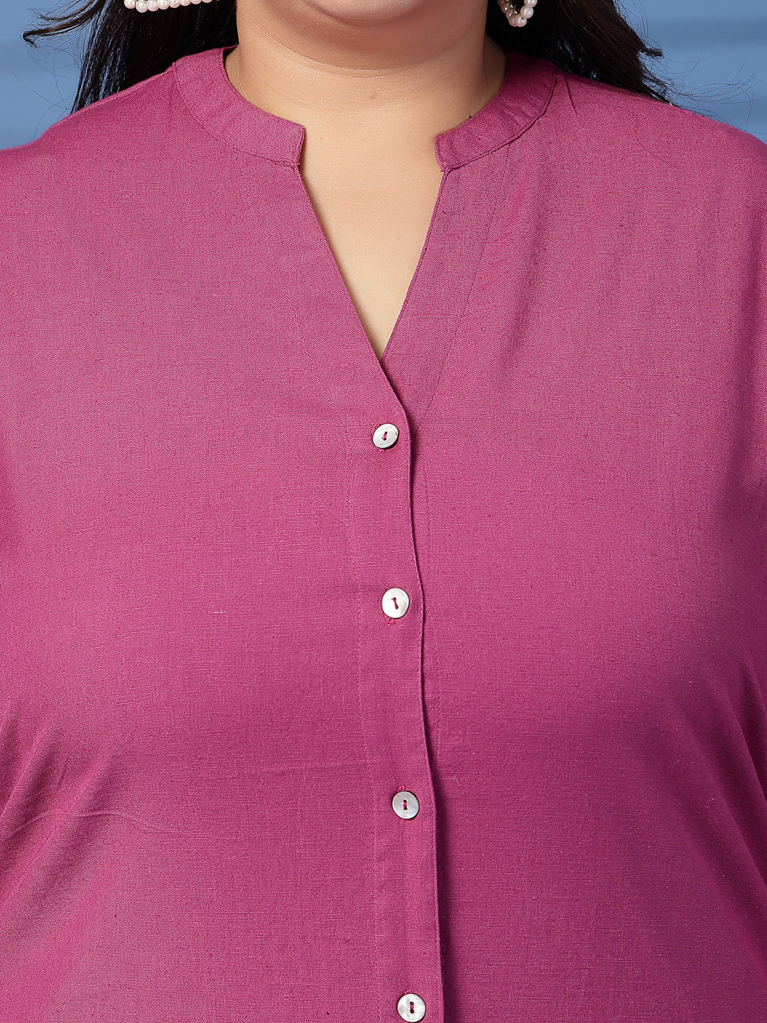 Plus Size Women Pink Mandarin Collar Tunic