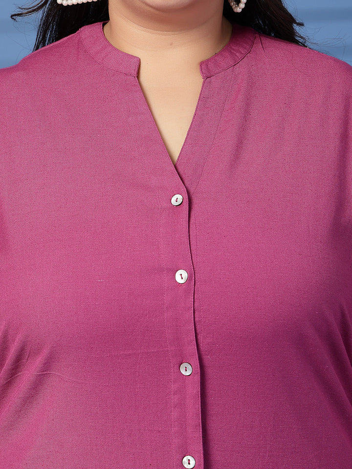 Plus Size Women Pink Mandarin Collar Tunic