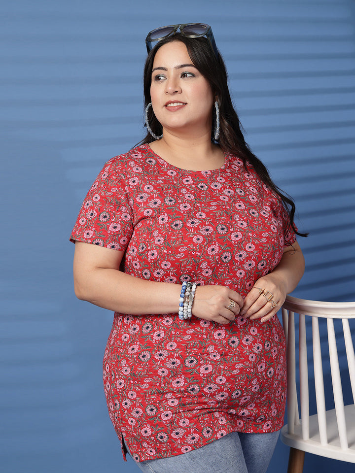Plus Size Women Floral Printed T-shirt