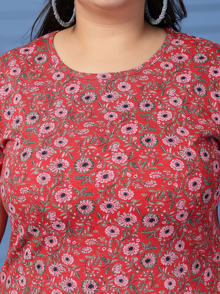 Plus Size Women Floral Printed T-shirt