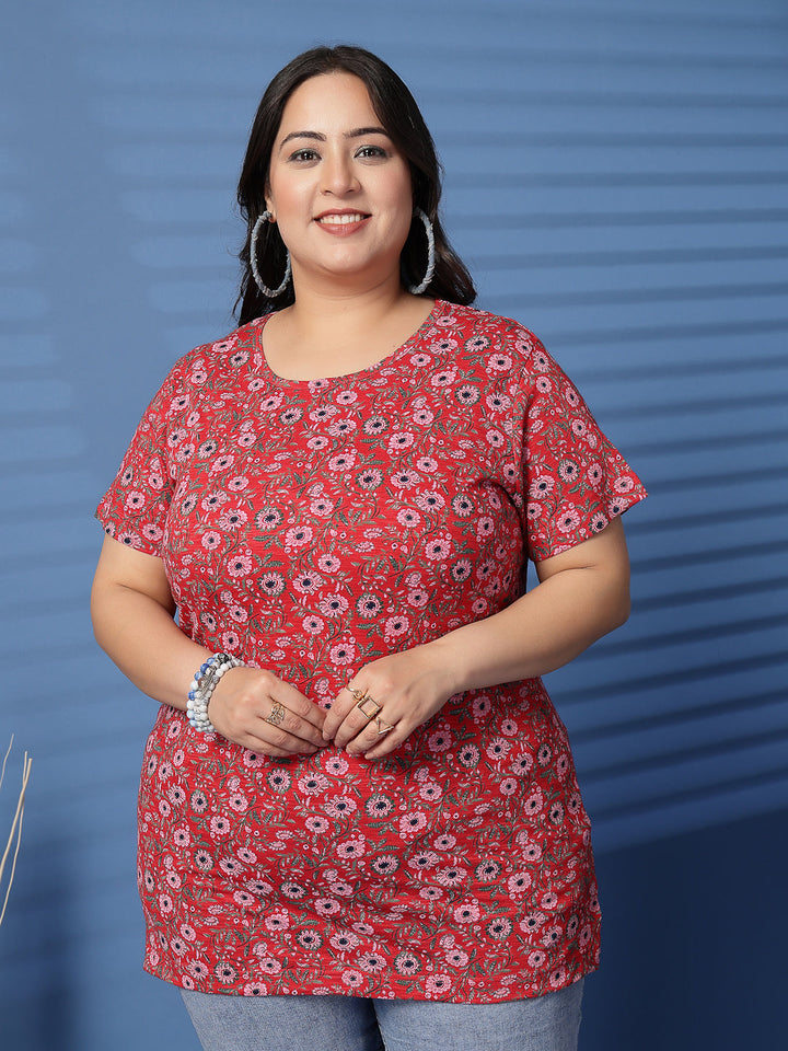 Plus Size Women Floral Printed T-shirt