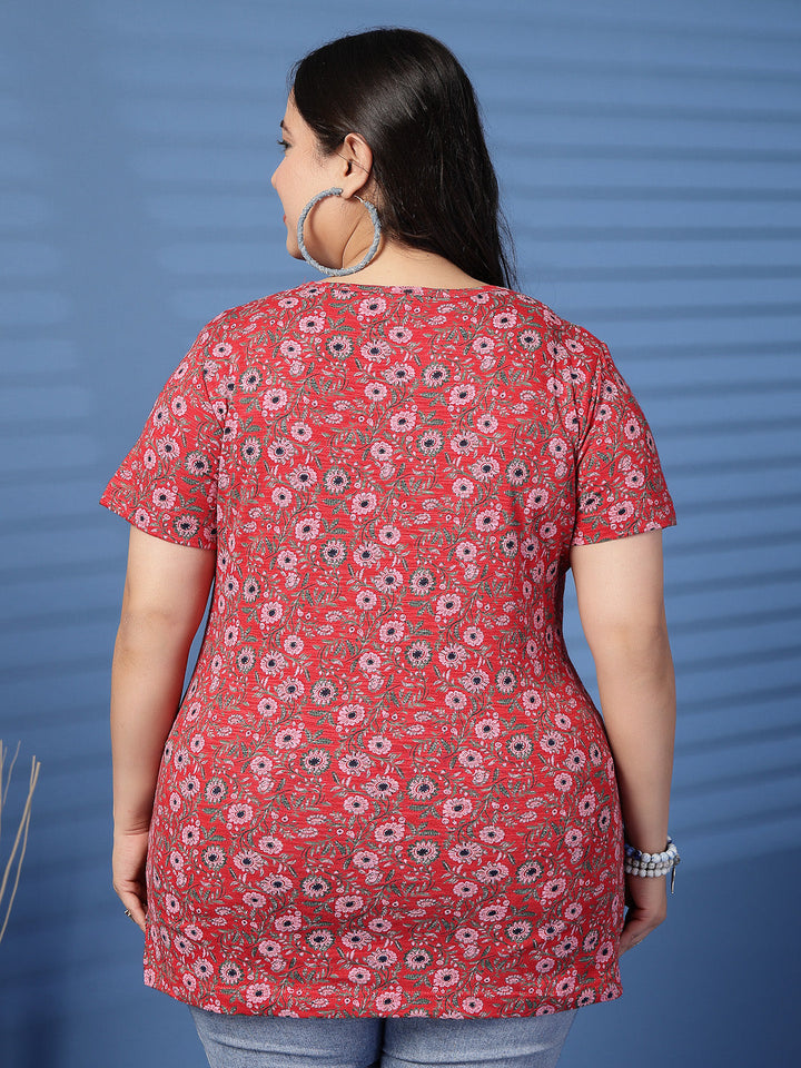 Plus Size Women Floral Printed T-shirt