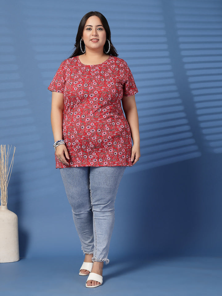 Plus Size Women Floral Printed T-shirt