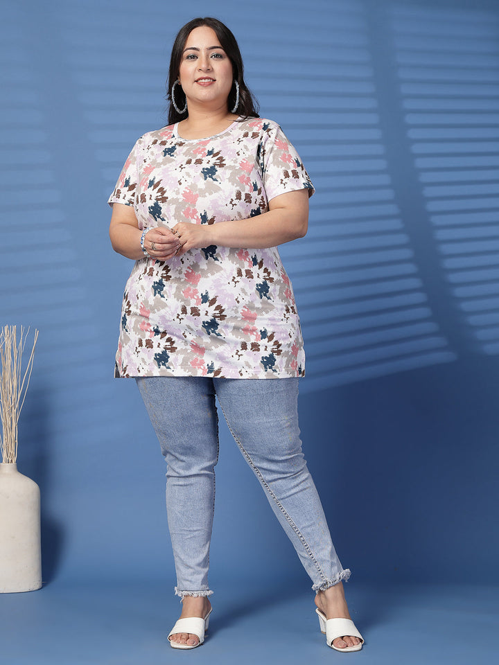 Plus Size Women Floral Printed T-shirt