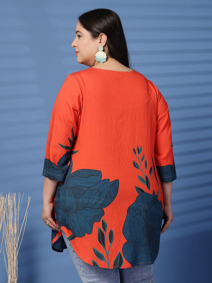 Plus Size  Floral Printed V-Neck Top