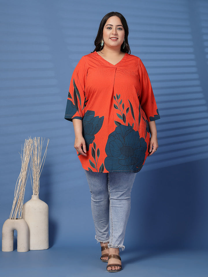 Plus Size  Floral Printed V-Neck Top