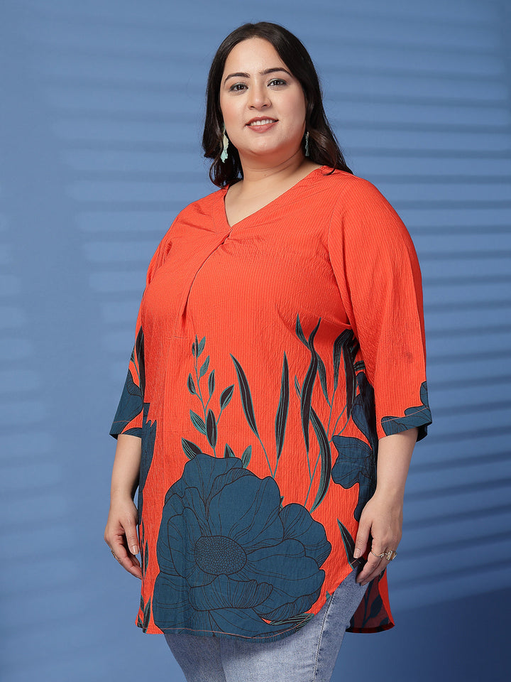 Plus Size  Floral Printed V-Neck Top