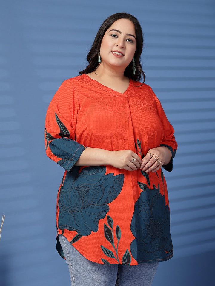 Plus Size  Floral Printed V-Neck Top