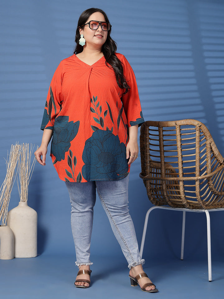 Plus Size  Floral Printed V-Neck Top