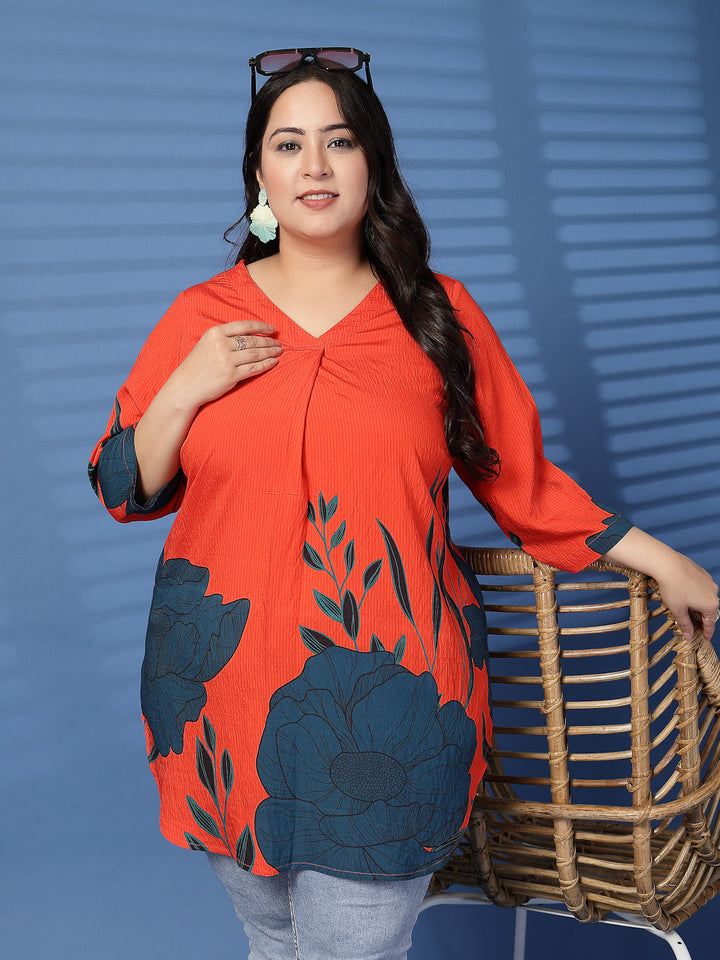 Plus Size  Floral Printed V-Neck Top