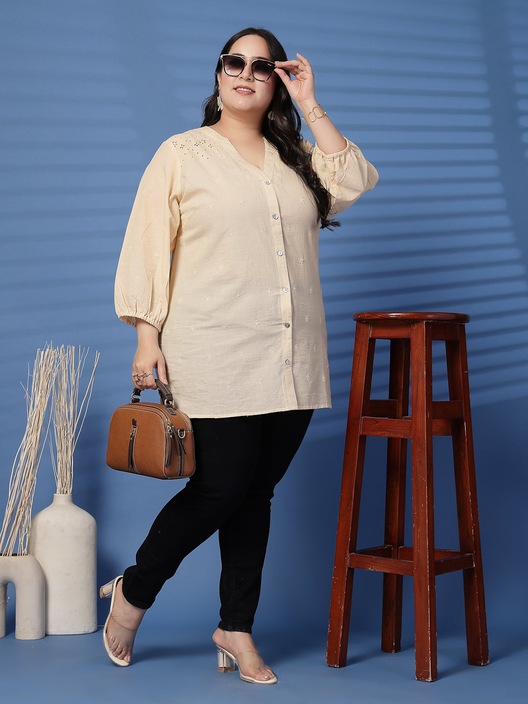 Plus Size Solid Cotton Top