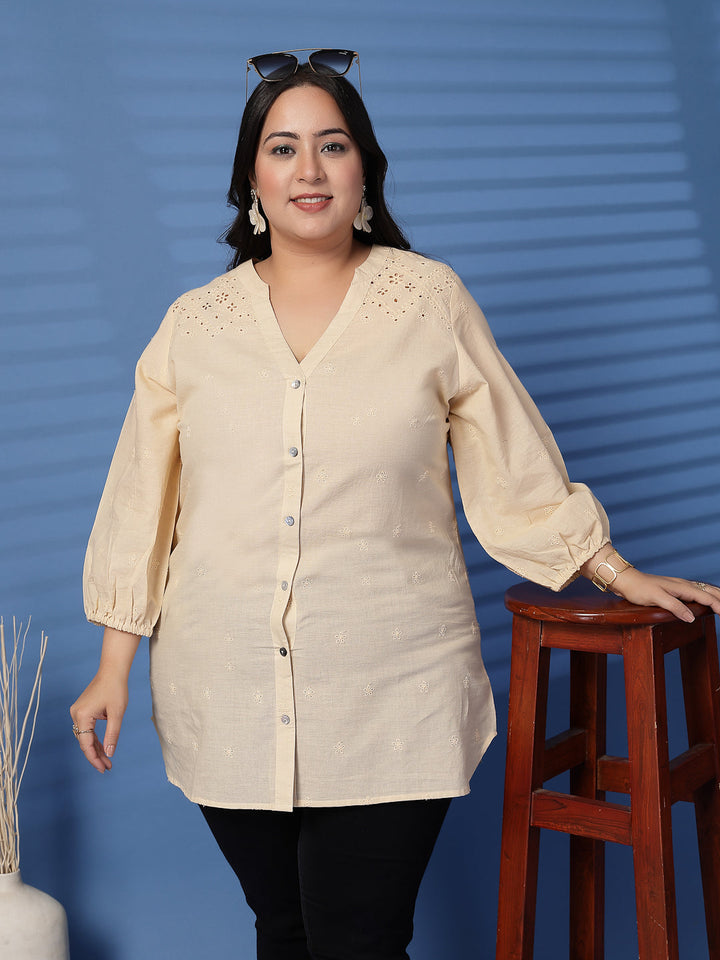 Plus Size Solid Cotton Top